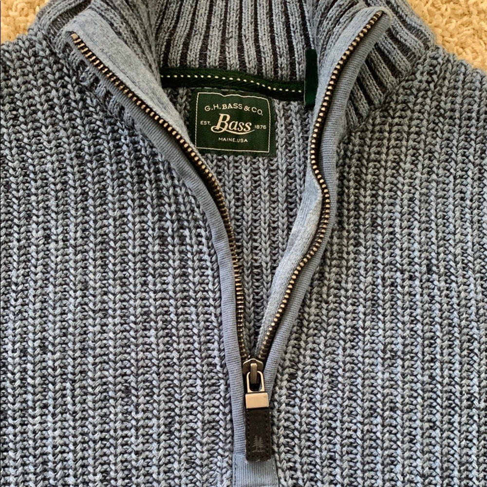 G.H. Bass & Co. Blue Zip Up Sweater with Ribbed Knit - Picture 5 of 11